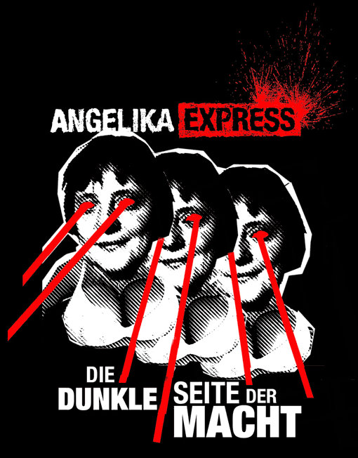 Shirtmotiv mit sexy böser Angela Merkel die Todesstrahlen abfeuert